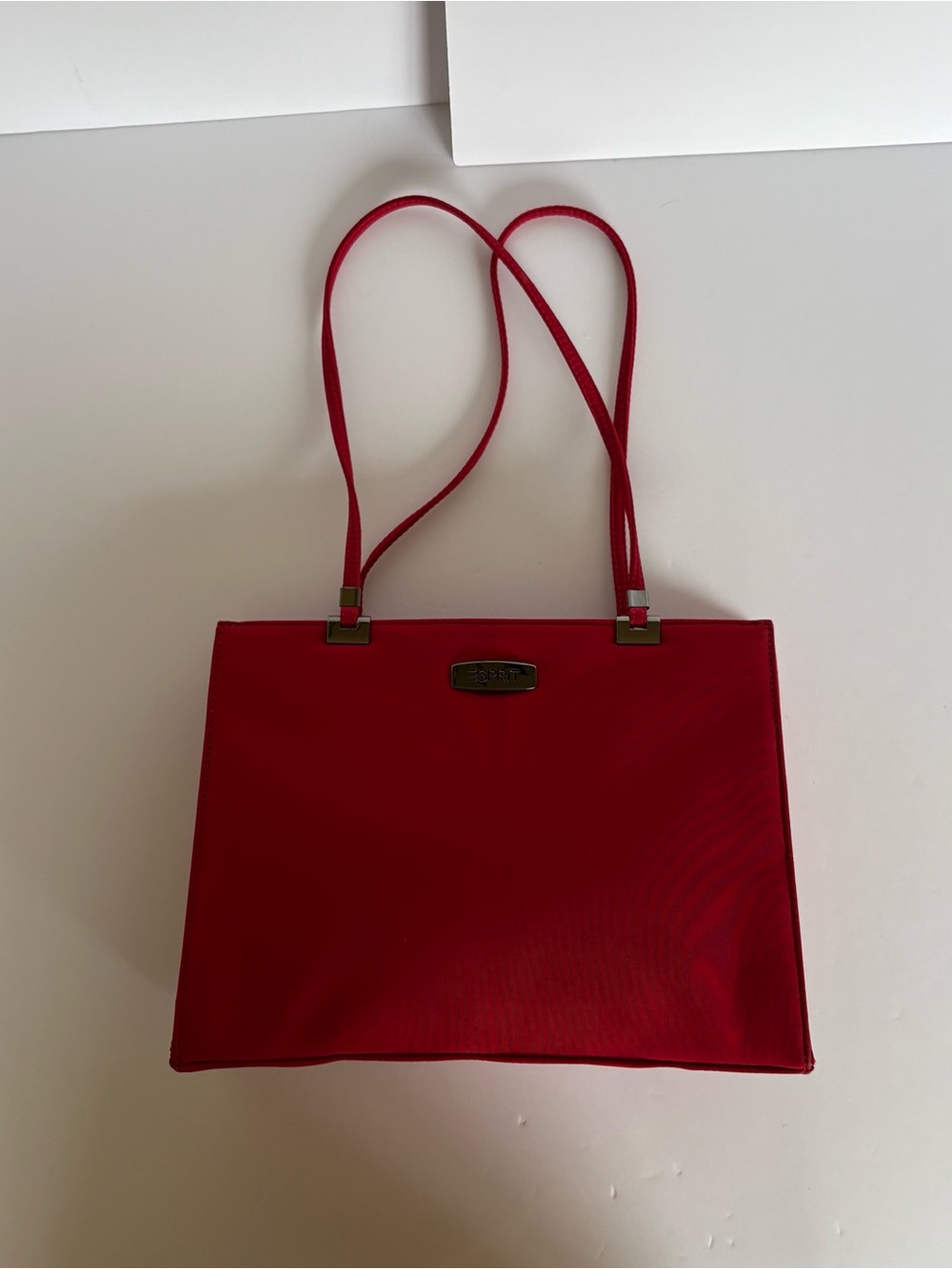 Y2K 90s Esprit Red Nylon Top Handle Shoulder Tote Bag Minimalist Retro Chic VTG - Picture 8 of 15